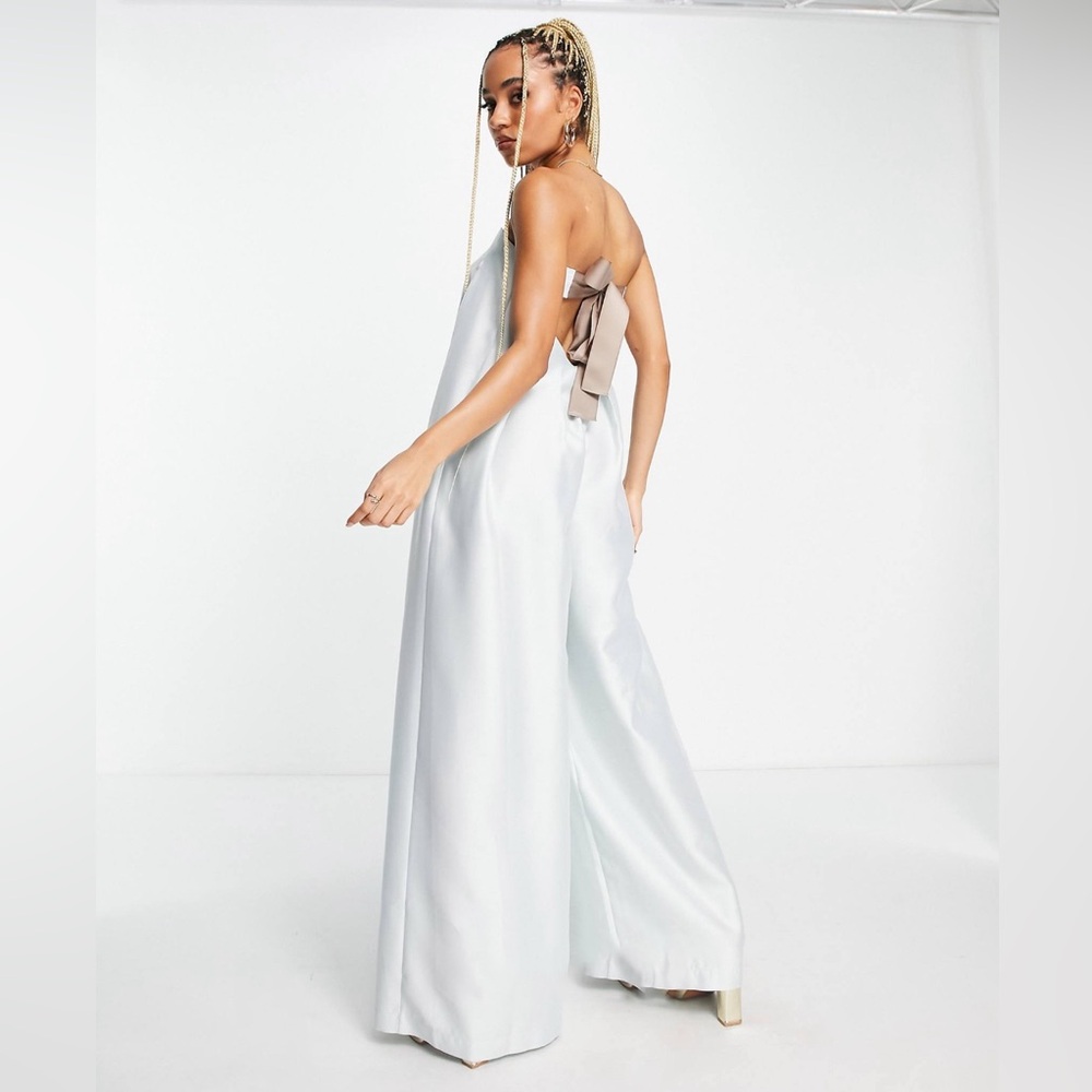 ASOS DESIGN strapless pleat jumpsuit with tie back